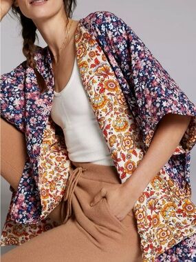 Anthropologie Ruana Reversible Quilted Kimono jacket